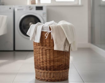 Cesta de mimbre hecha a mano con tapa: Cesta de lavandería grande estilo bohemio