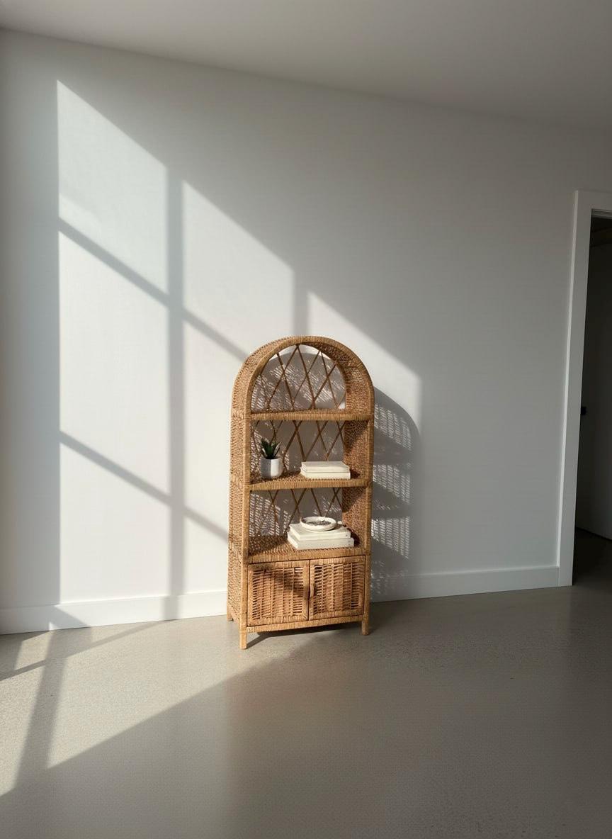 Upcycle Rattan Bookcase Arched Rattan Bookcase With Cabinet – Wicker Storage Shelf, Natural ...