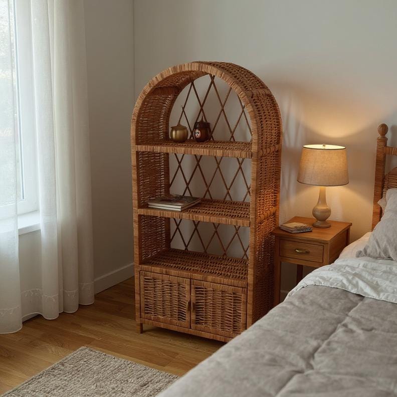 Upcycle Rattan Bookcase Handmade Rattan Bookshelf With Cabinet – Wicker Storage Organizer, Boho ...