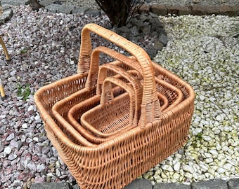 Juego de cestas de dulces de Halloween: cestas de mimbre con asas para pedir dulces, contenedor rústico de ratán, organizador tejido blanco, decoración navideña bohemia.