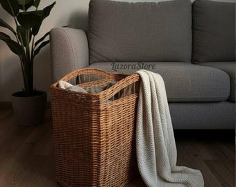 Large Wicker Storage Basket – Handmade Rattan Laundry Hamper, Toy Organizer Bin, Rustic Decorative Storage, Boho Farmhouse Home Decor