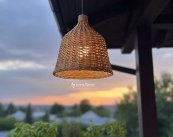 Handgemaakte rotan rieten lampenkap – boho-hanglamp voor woonkamer, natuurlijke plafondlampenkap, rustieke boerderijverlichting