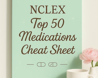 NCLEX Top 50 Medications Cheat Sheet | Nursing Student Study Guide | Pharmacology Printable