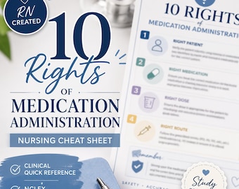 10 Rights of Medication Administration Nursing Cheat Sheet | NCLEX Study Guide | Medication Safety Notes | Nursing School Printable PDF
