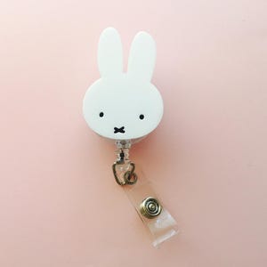 Adorable White Bunny Rabbit Badge Reel ID Holder / Nurse RN Teacher / Gift Accessory / Teacher / Mom