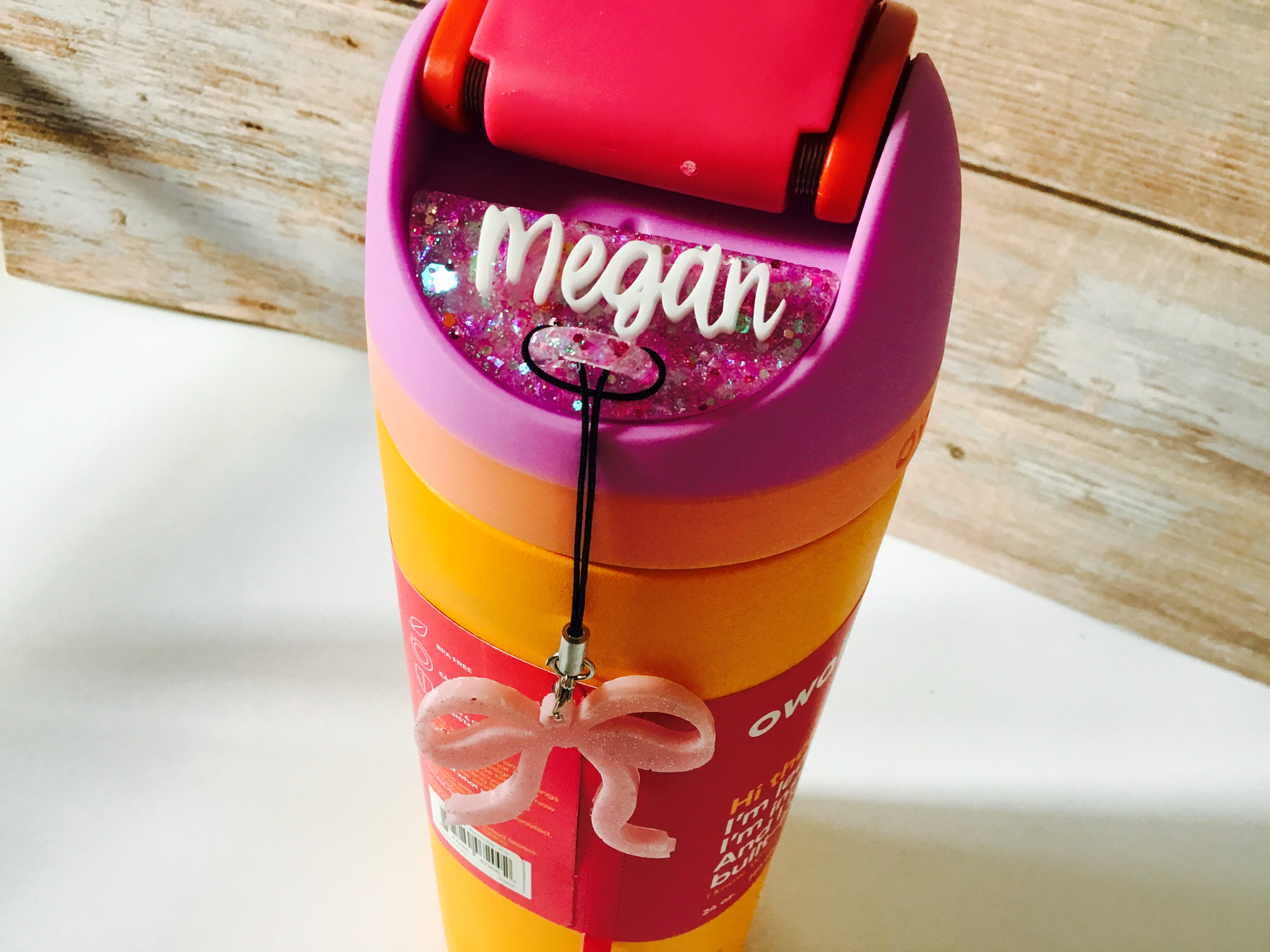 Owala Water Bottle Name Plate Adhesive, Glitter, Custom Personalized, Built In Charm Holder Hook, Back to School