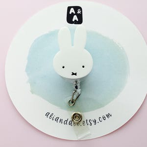 Adorable White Bunny Badge Reel ID Holder / Nurse / Student / Kawaii