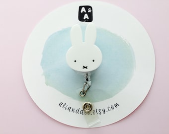 Adorable White Bunny Badge Reel ID Holder / Nurse / Student / Kawaii