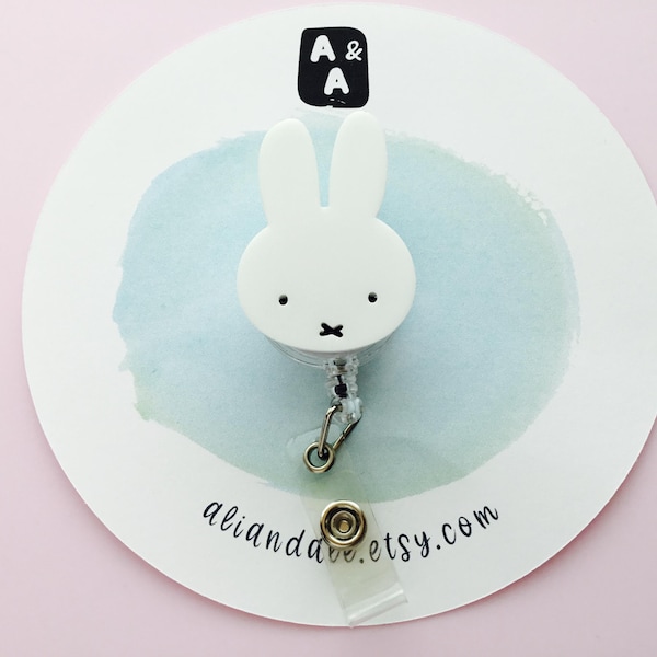 Adorable White Bunny Badge Reel ID Holder / Nurse / Student / Kawaii
