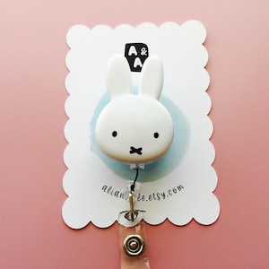 Adorable White Bunny Rabbit Badge Reel ID Holder / Nurse RN Teacher / Gift Accessory / Teacher / Mom