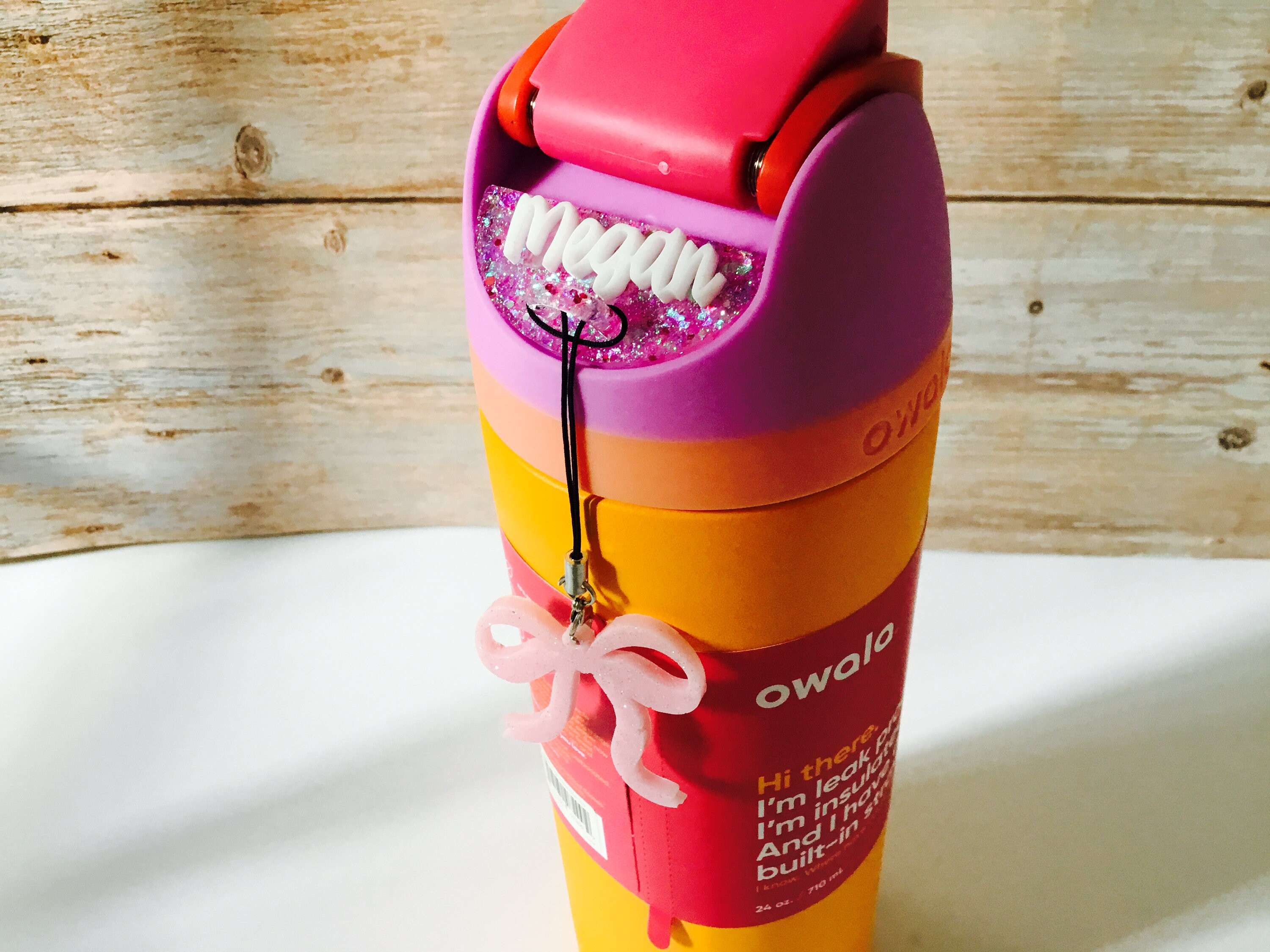 Owala Water Bottle Name Plate Adhesive, Glitter, Custom Personalized, Built In Charm Holder Hook, Back to School