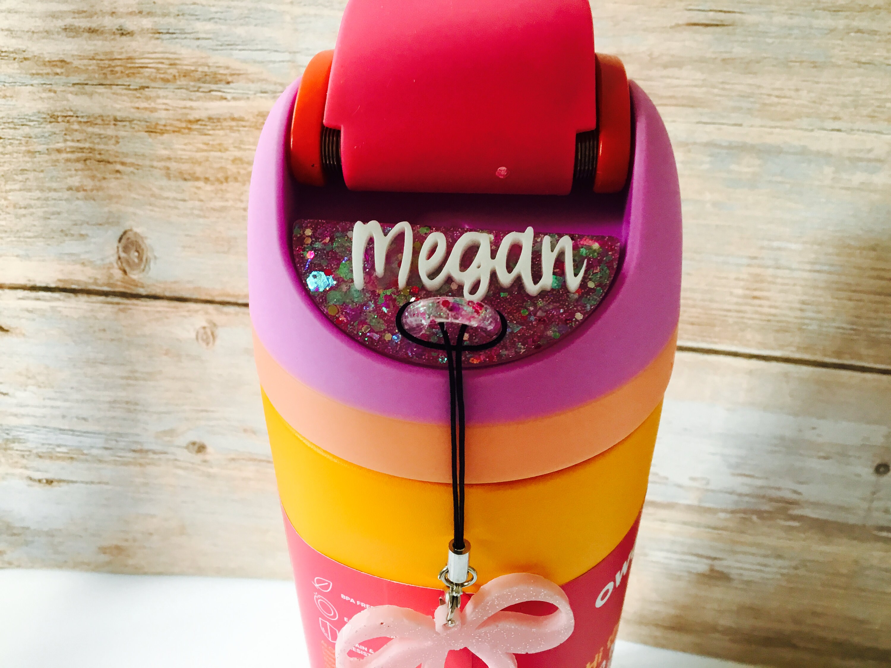 Owala Water Bottle Name Plate Adhesive, Glitter, Custom Personalized, Built In Charm Holder Hook, Back to School