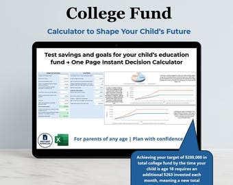 College Fund Calculator: Excel Budget and Investment Projection Tool  (Digital Download)