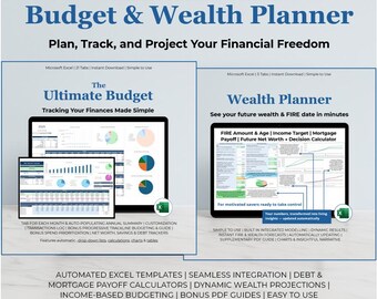 Ultimate Budget and Wealth Planner: Excel Finance Template and Wealth Projection Bundle (Digital Download)
