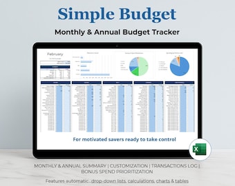Budget Planner: Excel Monthly & Annual Personal Budget Template (Digital Expense Tracker)