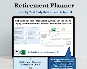 Retirement Planner: Early Retirement and Financial Independence Calculator + Guide (Excel Digital Download)