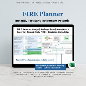 FIRE and Retirement Planner: Financial Independence Excel Calculator (Digital)