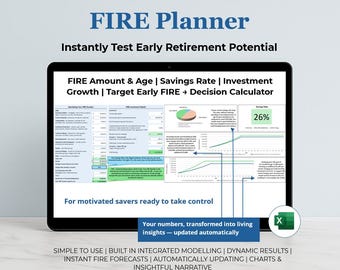 Planer FIRE i emerytury: kalkulator niezależności finansowej w programie Excel (cyfrowy)