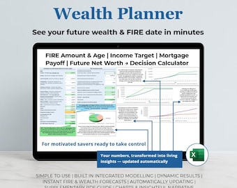 Wealth Planner: FIRE and Net Worth Projection Calculator and Guide (Excel and PDF)