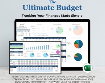 Excel Budget Planner: Monthly & Annual Finance Tracker (Digital Template)