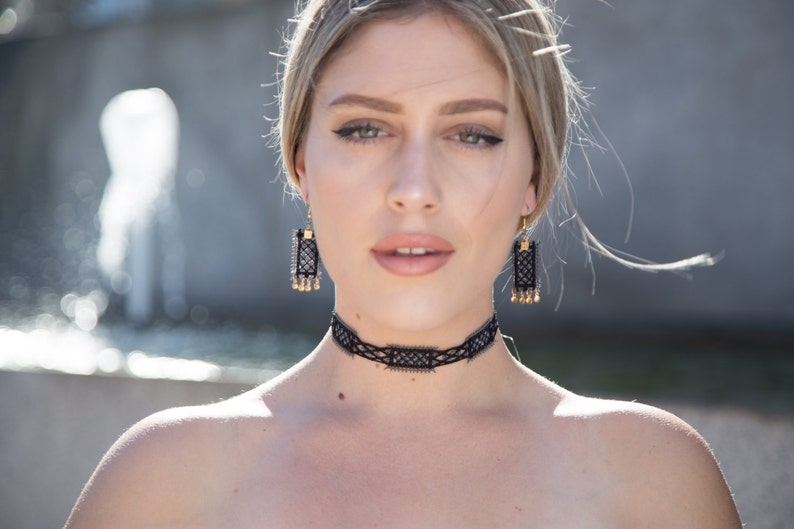 geometric lace choker /& earrings Boho jewelry set