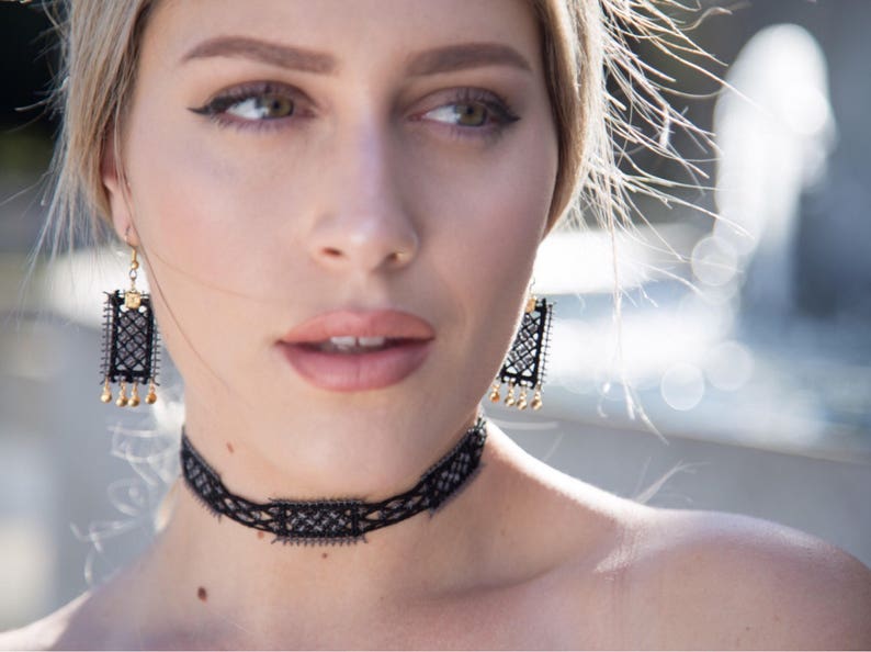 geometric lace choker /& earrings Boho jewelry set