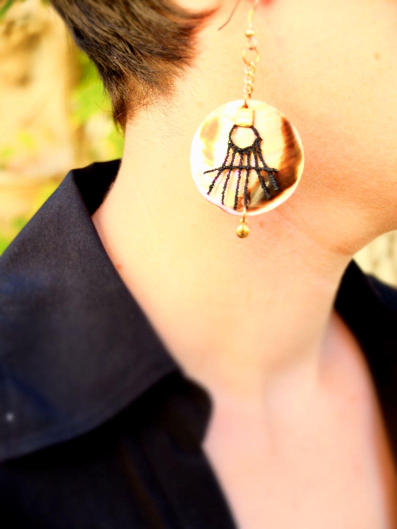 Statement tiger mother of pearl earrings