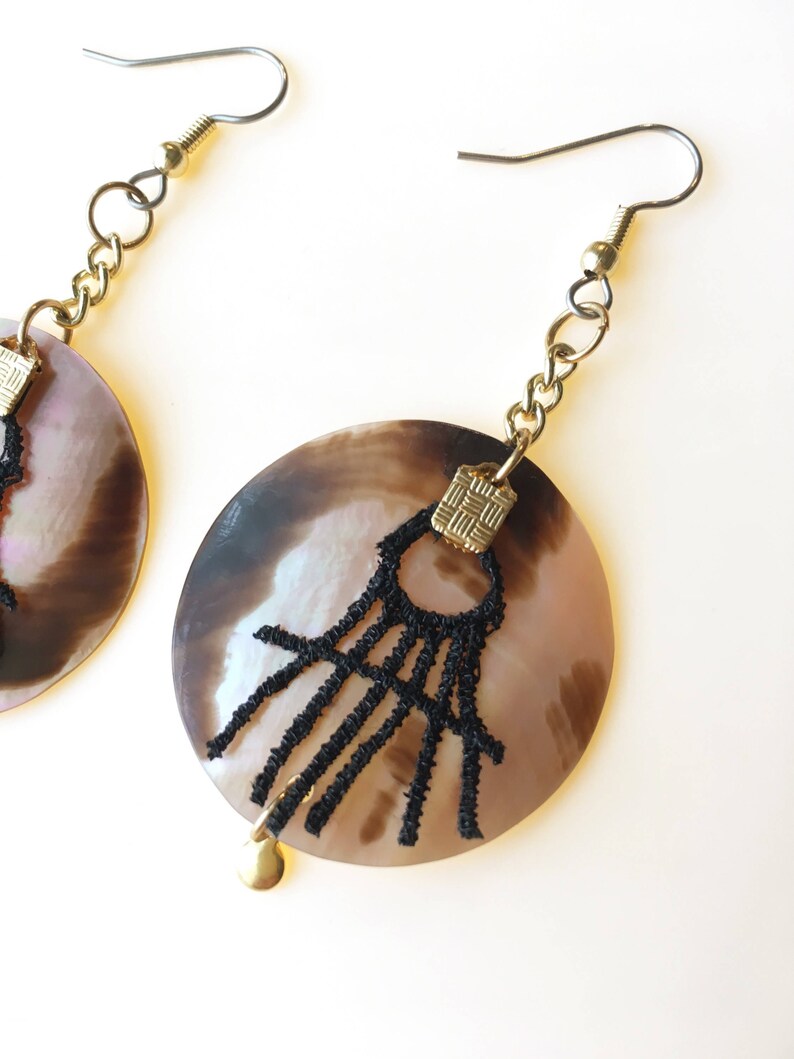 Statement tiger mother of pearl earrings