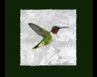 Hummingbird, Ruby-throated Hummingbird Giclée Print, Framed