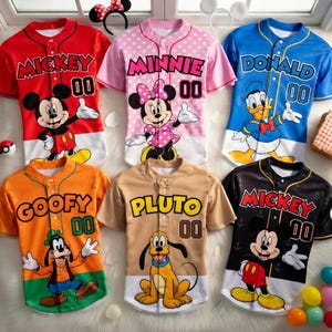 Camisa de beisebol personalizada do Mickey e seus amigos, camiseta personalizada da Minnie, Donald, Pateta e Pluto, camisa combinando para viagem à Disney em família