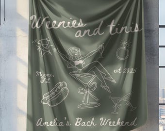 Pancarta personalizada para despedida de soltera con Weenies and Martinis, letrero para despedida de soltera con Weenies and Tinies, decoración personalizada para despedida de soltera con temática de playa y martini.