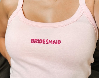 Canotta ricamata personalizzata per damigella d'onore, abito da sposa, canotta ricamata Coquette, top con spalline sottili, canotta da corsa
