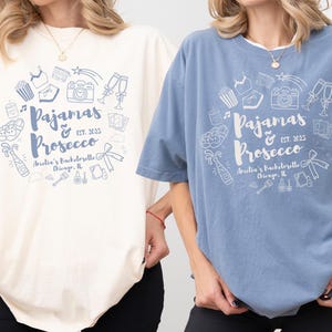 Pajamas & Prosecco Bachelorette T-Shirt, Girls Night Shirt, Custom Spa Bachelorette Tees, Comfort Colors Bach, Slumber Bachelorette Tee