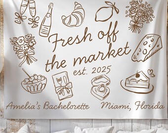 fraîchement sorti du marché bannière de bachelorette douche nuptiale florale tapisserie décor EVJF, toile de fond d'enterrement de vie de jeune fille du marché fermier personnalisé