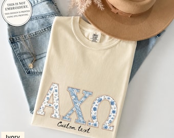 Camiseta personalizada para irmandade, camiseta Comfort Colors para irmandade, camiseta de fraternidade com letras gregas, produtos universitários.