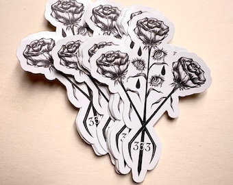 涙とバラのダイカットステッカー3枚