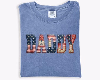 Comfort Colors® Daddy Patchwork Patriotic Tee, Americana Dad Shirt, Father's Day Gift