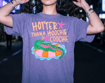 Camiseta Hotter Than A Hoochie Coochie Summer Comfort Colors®, divertida camiseta de vacaciones de verano con caimán