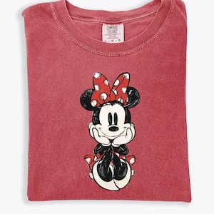 Cute Minnie Mouse Classic Sketch Cute Vintage Portrait T-Shirt, Retro Disney Trip Shirt, Vintage Minnie Shirt, Disney Family Vacation Trip image 1