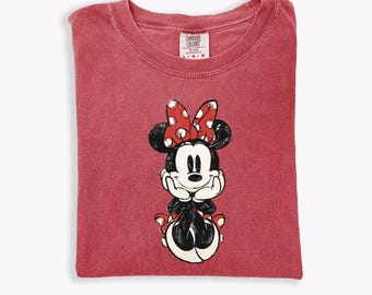 Cute Minnie Mouse Classic Sketch Cute Vintage Portrait T-Shirt, Retro Disney Trip Shirt, Vintage Minnie Shirt, Disney Family Vacation Trip