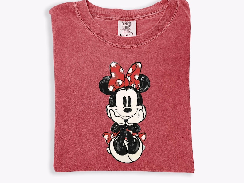 Cute Minnie Mouse Classic Sketch Cute Vintage Portrait T-Shirt, Retro Disney Trip Shirt, Vintage Minnie Shirt, Disney Family Vacation Trip image 1