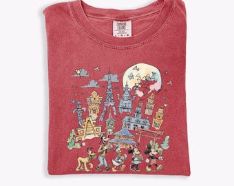 Comfort Colors® Mickey & Friends Disney Epcot Shirt, Epcot World Tour 2026, Disneyland Family Vacation, Snacks Drinking Around The World Tee
