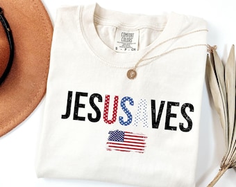 Comfort Colors® Jesus Saves USA Patriotic Tee, Christian American Shirt, 4th of July Gift