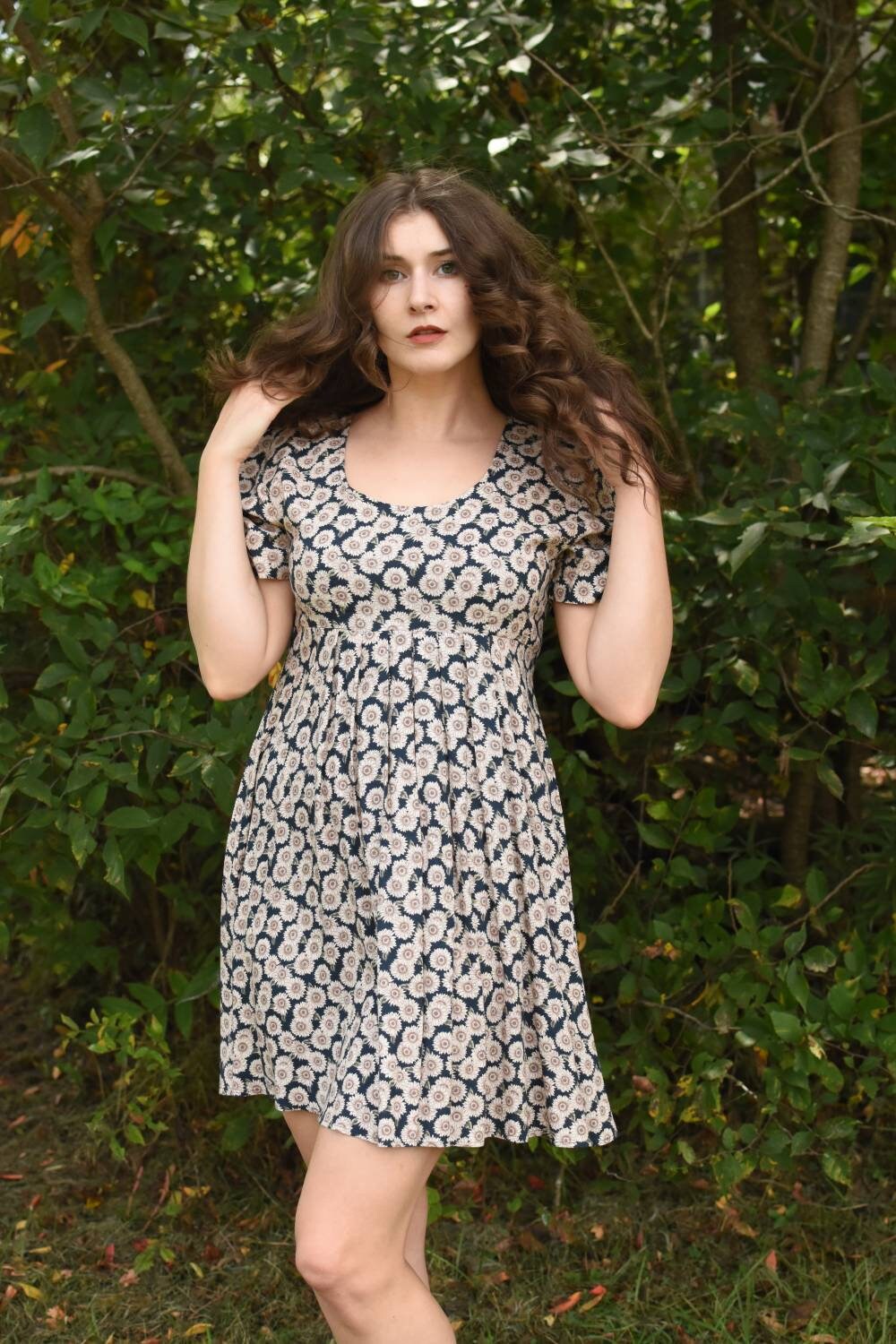90s sunflower babydoll dress Vintage 90s grunge sunflower dress Boho patchwork sundress tiered sleeveless S/M main image 1