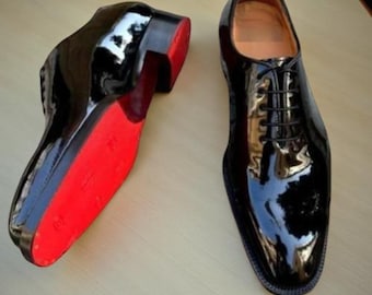 Christian Louboutin Dandelion Flat Black Patent Leather Handmade Shoes