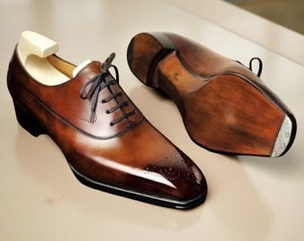 Men’s Real Leather Oxford  Handmade Lace-Up Wedding & Party Dress Shoes,