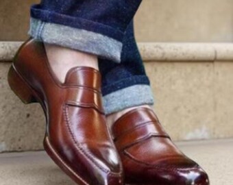 Mocasines de cuero marrón para hombre / Mocasines clásicos hechos a mano