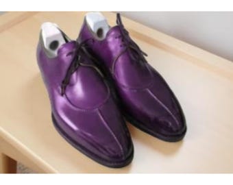 Zapatos mocasines de cuero morado hechos a mano para hombre / Zapatos Derby para fiesta formal.