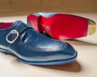 Christian Louboutin Blau Single Monk Strap Lederkleid Schuhe Handgemacht