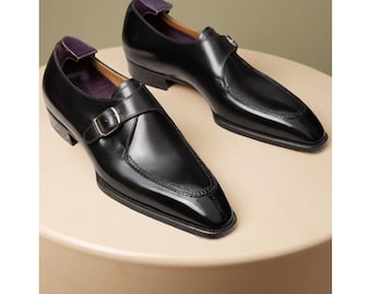 Christian Louboutin Schwarz Kalbsleder Monk Strap Schuhe - Handgemachter Luxus